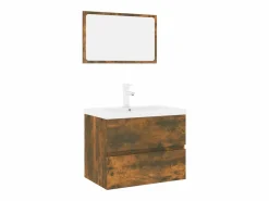 Best Set de muebles de baño madera contrachapada color roble ahumado Estantería Sobre Inodoro