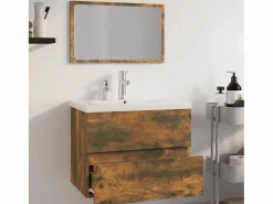 Best Set de muebles de baño madera contrachapada color roble ahumado Estantería Sobre Inodoro