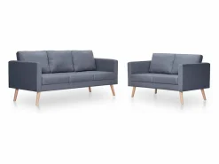 Clearance vidaxl Set de sofás de 2 y 3 plazas de tela oscuro Gris