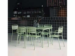 Clearance Sweeek Set mesa de jardín bistró plegable de acero con 2 sillones y 4 sillas, Verde