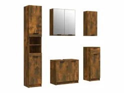 Best vidaxl Set muebles de baño 5 piezas madera contrachapada roble ahumado Marru00f3n