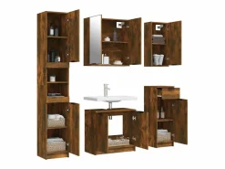 Best vidaxl Set muebles de baño 5 piezas madera contrachapada roble ahumado Marru00f3n