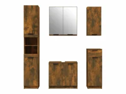 Best vidaxl Set muebles de baño 5 piezas madera contrachapada roble ahumado Marru00f3n