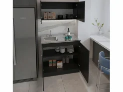 Online TuHome Set Muebles de cocina Zurich en Melamina,con mueble de encimera en acero inoxidable y mueble sobre campana ,32 / 52 cm X 100 cm X 49/93.6 cm , Negro