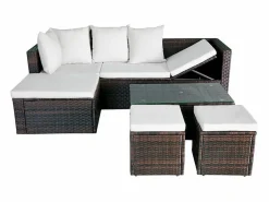 Clearance vidaxl Set muebles de jardín 4 piezas y cojines ratán sintético marrón Marru00f3n