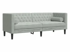 Clicnbuy Set sofás Chesterfield con cojines 3 pzas terciopelo claro