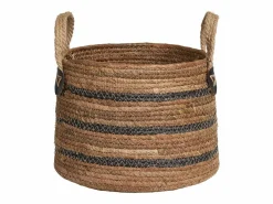 Clearance Les Tendances Set van 2 ERBA opbergmanden – Natuurlijke jute met strepen en leren handvatten Beige