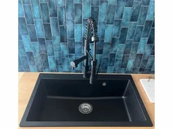 Hot Essebagno Sierra Fregadero de una sola cubeta grande 76x50 en resina negra Negro