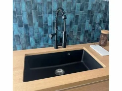 Hot Essebagno Sierra Fregadero de una sola cubeta grande 76x50 en resina negra Negro