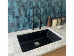 Hot Essebagno Sierra Fregadero de una sola cubeta grande 76x50 en resina negra Negro