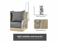 Merax Silla colgante de ratán PE 114 cm - 2 plazas - Cojín de asiento acolchado de 11 cm - Beige +