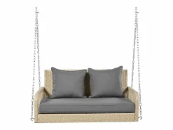 Merax Silla colgante de ratán PE 114 cm - 2 plazas - Cojín de asiento acolchado de 11 cm - Beige +