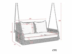 Merax Silla colgante de ratán PE 114 cm - 2 plazas - Cojín de asiento acolchado de 11 cm -