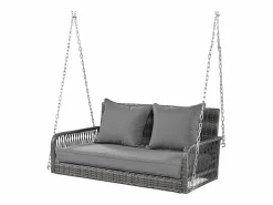 Merax Silla colgante de ratán PE 114 cm - 2 plazas - Cojín de asiento acolchado de 11 cm -