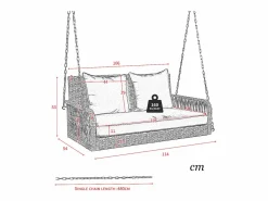 Merax Silla colgante de ratán PE 114 cm - 2 plazas - Cojín de asiento acolchado de 11 cm -