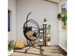 Clearance Silla colgante huevo con soporte tela y acero gris taupe ES937794 Topo