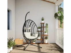Silla colgante huevo con soporte ratán y acero ES674089
