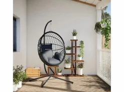Sale Silla colgante huevo con soporte ratán y acero claro ES845251 Sillón Colgante