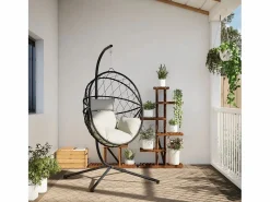 Silla colgante huevo con soporte ratán y acero ES451110