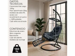 Silla Colgante Yoevu - con reposapiés para interior y exterior - YV-RELAXCHAIR