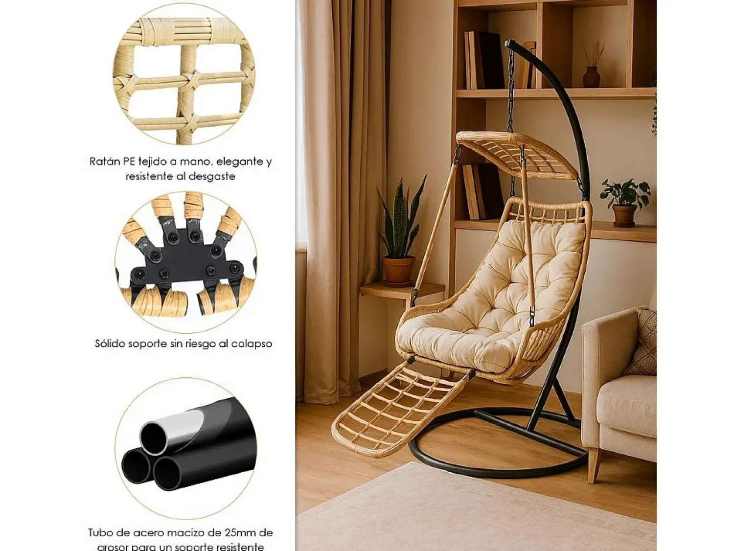 Discount Silla Colgante Yoevu - con reposapiés para interior y exterior - YV-RELAXCHAIR Sillón Colgante