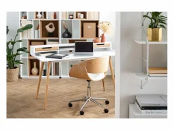 Hot Miliboo Silla de escritorio y madera clara con ruedas BENT Blanco