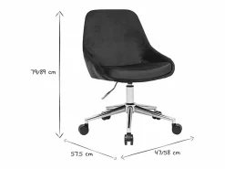 Miliboo Silla de escritorio de diseño ajustable 360º de terciopelo petróleo y metal negro HOLO