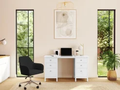Online Vente-unique Silla de escritorio de terciopelo ELEANA - Altura ajustable Negro