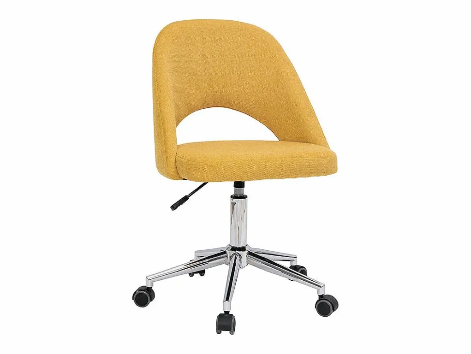 Miliboo Silla de escritorio de tejido efecto aterciopelado texturizado mostaza y pata cromada COSETTE