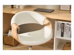 Outlet Silla de escritorio moderna polipiel blanca/madera clara ARAMIS Silla De Oficina