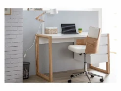 Online Silla de escritorio moderna blanca y madera clara con cojín integrado MAYOL Silla De Oficina
