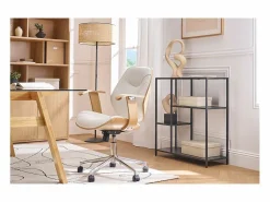 Outlet Silla de escritorio moderna blanca y madera clara YORKE Silla De Oficina