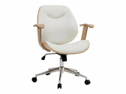 Outlet Silla de escritorio moderna blanca y madera clara YORKE Silla De Oficina