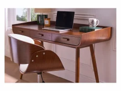 Clearance Silla de escritorio nogal y blanco con ruedas BENT Silla De Oficina