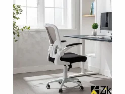 Hot Silla de escritorio reclinable giratoria ergonómica de oficina con reposabrazos, ajustable en tela, - ZIK Blanco