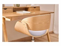 Miliboo Silla de escritorio tejido claro y madera clara con ruedas BENT