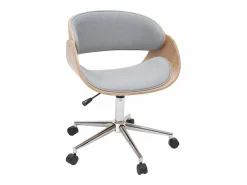 Miliboo Silla de escritorio tejido claro y madera clara con ruedas BENT