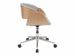 Miliboo Silla de escritorio tejido claro y madera clara con ruedas BENT