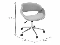 Miliboo Silla de escritorio tejido claro y madera clara con ruedas BENT