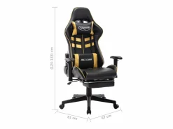 vidaxl Silla de gaming con reposapiés cuero sintético negro y