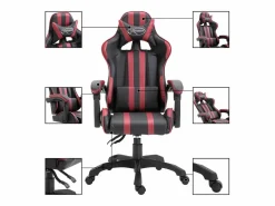 Silla de gaming de cuero sintético color vino tinto Silla Gaming
