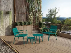 Online MYLIA Silla de jardín baja apilable de metal - Azul pato - MIRMANDE de Azul verdoso