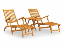 Hot Silla de jardín con reposapiés y mesita madera maciza de acacia ES879825 Marru00f3n