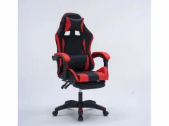 Online Silla de Juego de Oficina Ergonómica Reclinable Negro y Rojo con Reposapiés y Cojines Silla Gaming