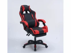 Online Silla de Juego de Oficina Ergonómica Reclinable Negro y Rojo con Reposapiés y Cojines Silla Gaming