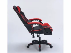 Online Silla de Juego de Oficina Ergonómica Reclinable Negro y Rojo con Reposapiés y Cojines Silla Gaming
