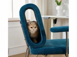 Clearance Silla de oficina - 77 x 70 x 89 cm - con cama para gatos integrada - reposabrazos reemplazables - Madera + Acero - Silla De Escritorio