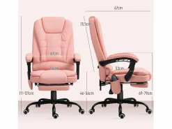 Outlet Silla de oficina con masaje de 7 puntos, ergonómica, piel sintética, color (67x67x121cm) Rosa