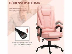 Outlet Silla de oficina con masaje de 7 puntos, ergonómica, piel sintética, color (67x67x121cm) Rosa