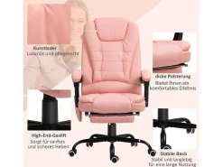 Outlet Silla de oficina con masaje de 7 puntos, ergonómica, piel sintética, color (67x67x121cm) Rosa